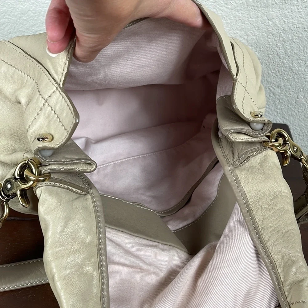 Nina Ricci Liane Leather Satchel Bag Top Handle Shoulder Strap Cream Ivory